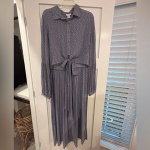 VENUS Long Sleeve Button-Front Maxi Dress in Dusty Blue